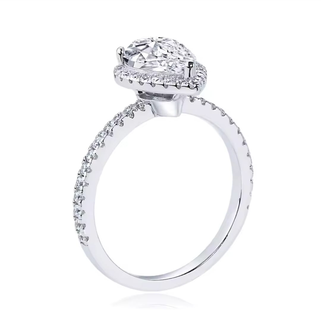 Anello Moissanite Taglio Pera 1 Carati – Argento 925 Placcato Oro Bianco 18K - immagine 2