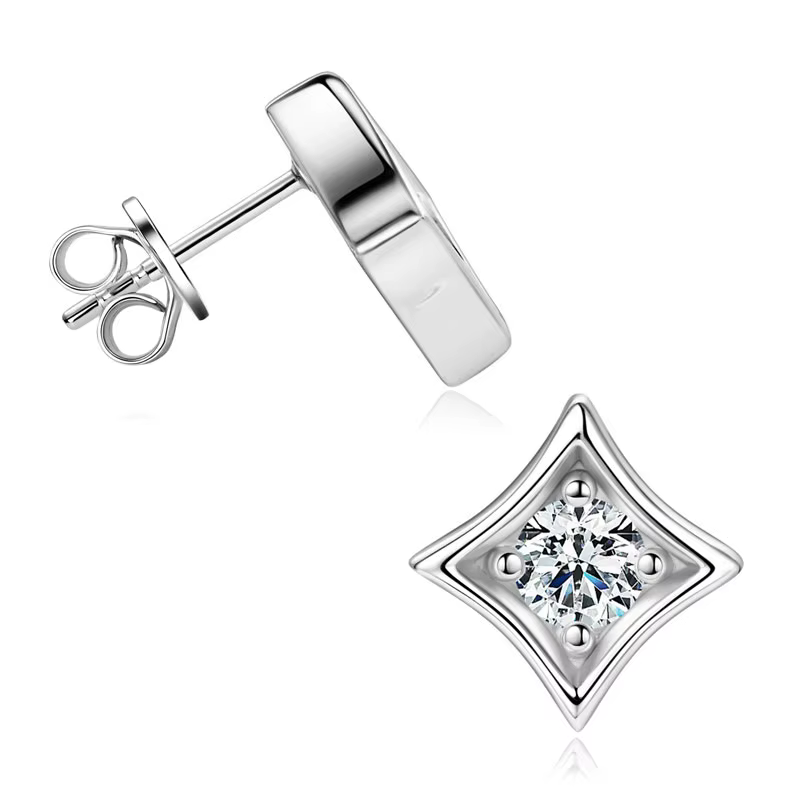 Orecchini Moissanite Punto Luce – Design Geometrico - immagine 2