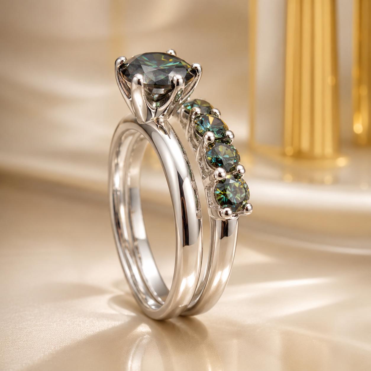 Abbinamento con moissanite verde PLF Styling