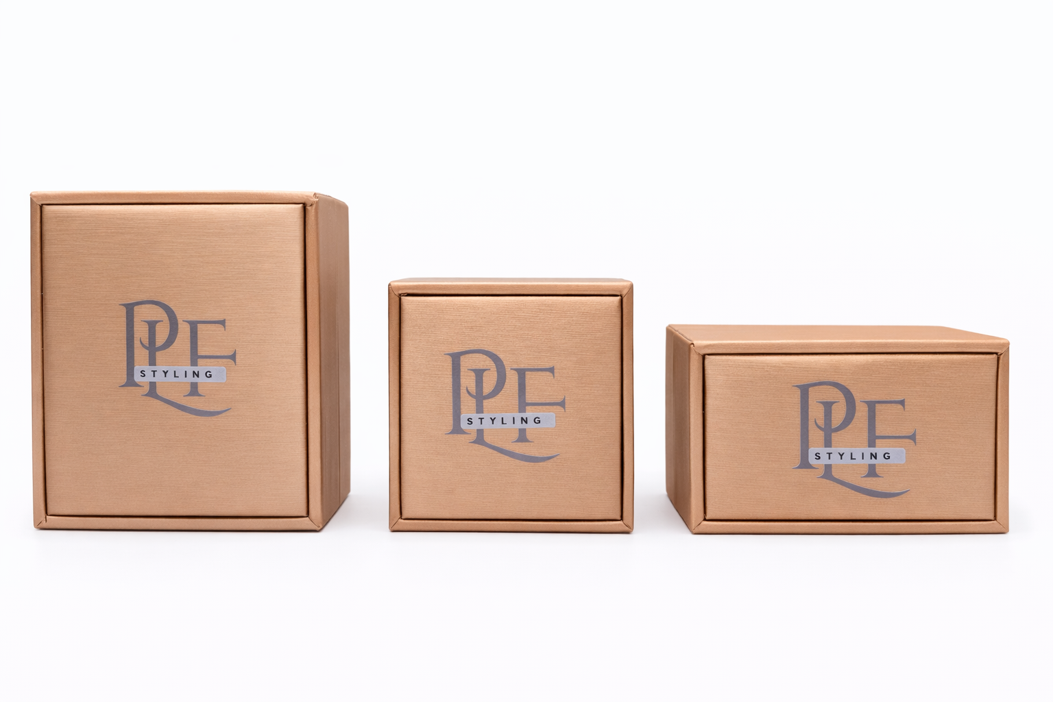 Tre confezioni regalo originali PLF Styling per collane, anelli e orecchini