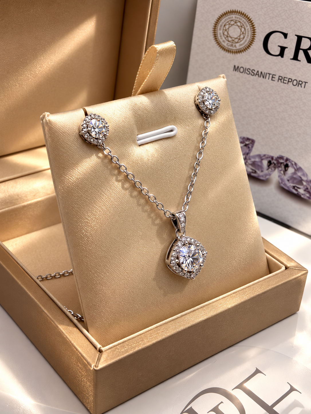 Set Halo Moissanite 2 Carati – Collana e Orecchini in Argento 925 - immagine 4