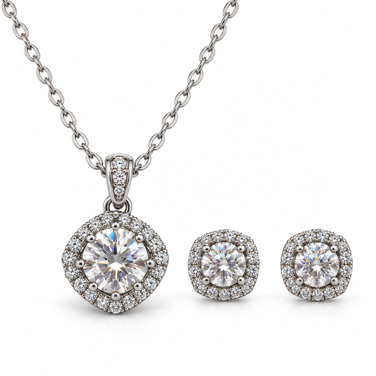Set Halo Moissanite 2 Carati – Collana e Orecchini in Argento 925