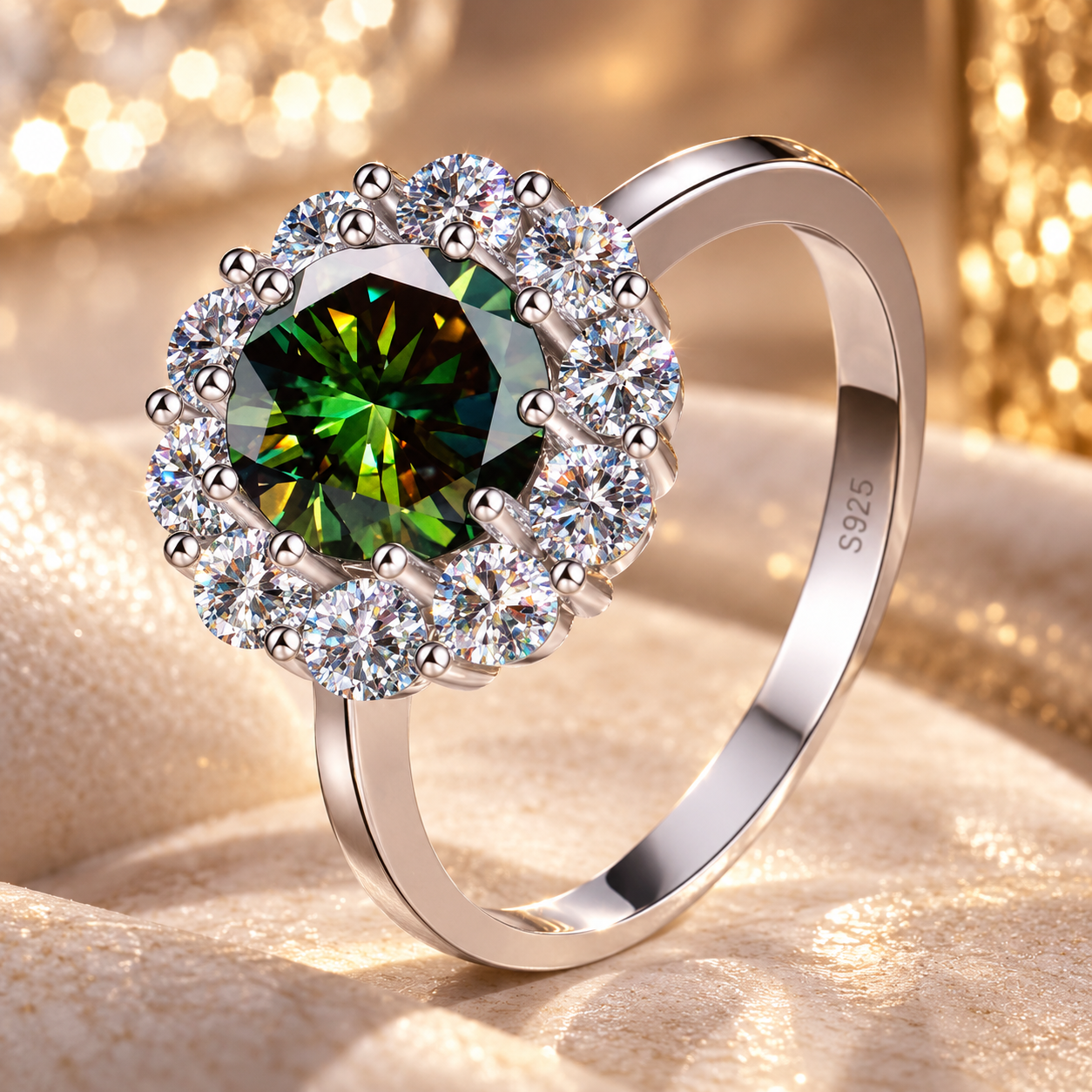 Anello Halo verde scintillante PLF Styling