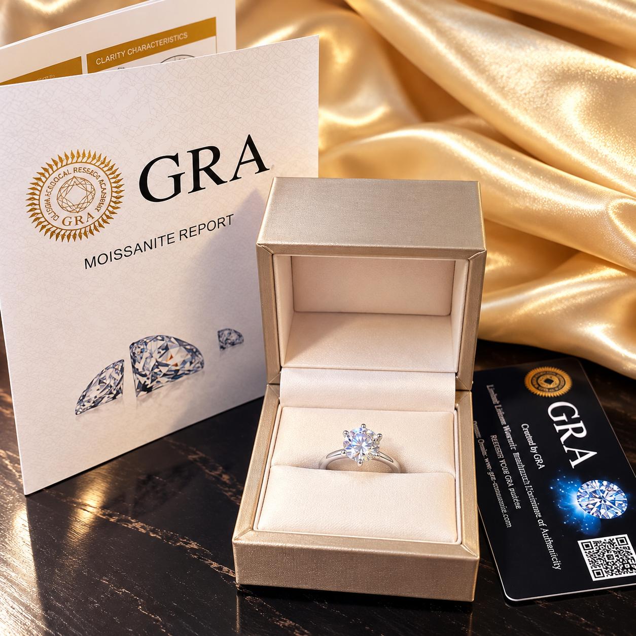 Anello solitario nella confezione con certificato