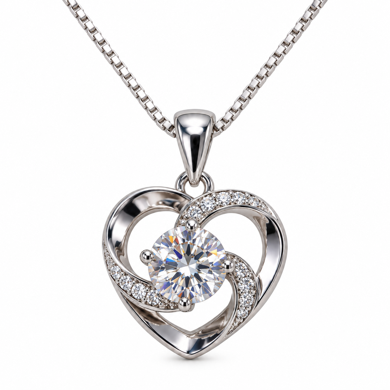 Collana Cuore con Moissanite 1 Carato in Argento 925