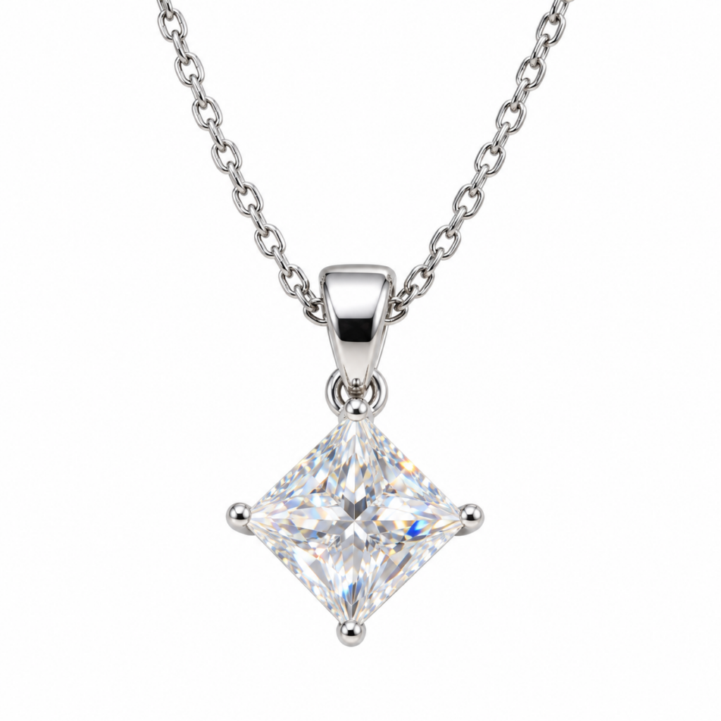 Collana in argento 925 con Moissanite da 1 carato taglio Princess 5 x 5 mm – PLF Styling