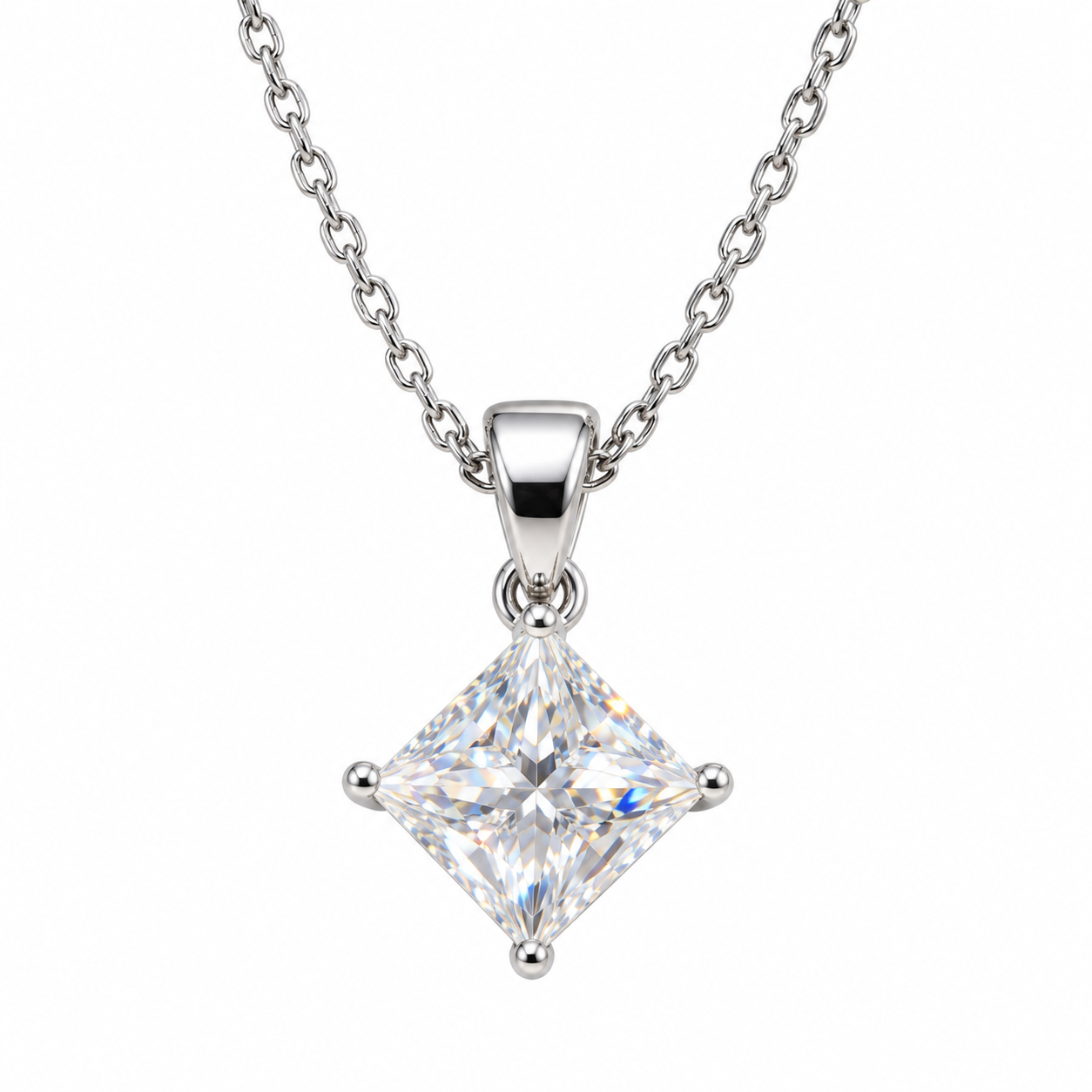 Collana in argento 925 con Moissanite da 1 carato taglio Princess 5 x 5 mm – PLF Styling