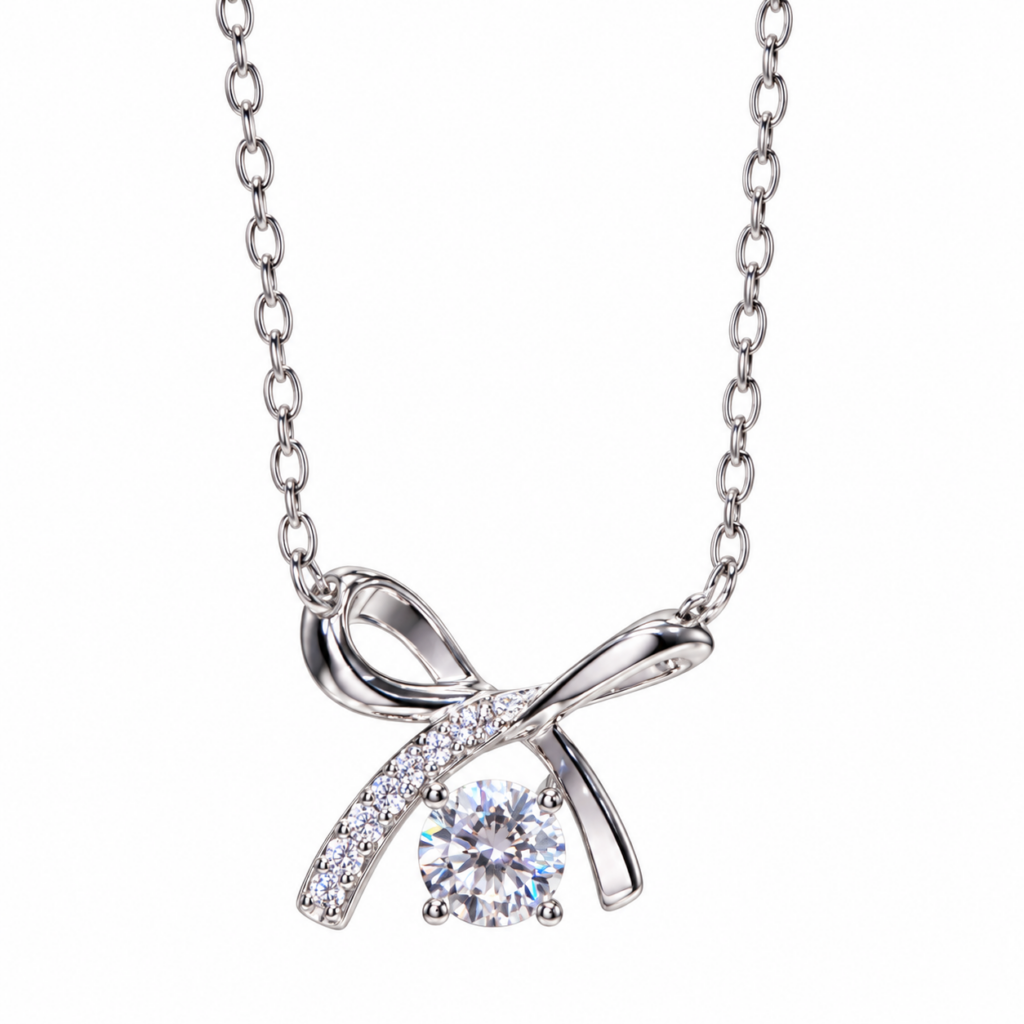 Collana Fiocco Elegance con Moissanite da 1 Carato – Argento 925