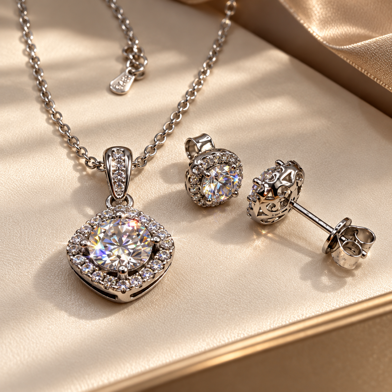 Set Halo Moissanite 2 Carati – Collana e Orecchini in Argento 925 - immagine 3