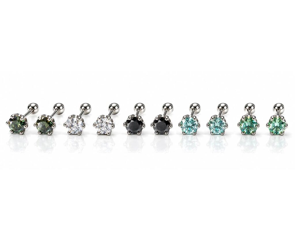 Orecchini PLF Styling in argento 925 con moissanite da 0,5 ct, cinque colorazioni e chiusura a sfera